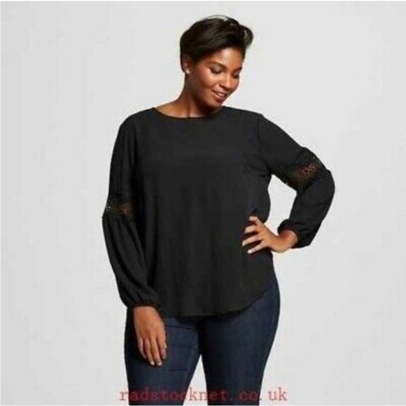 Ava & Viv Tops - Ava and viv black bishop sleeve lace crochet insert ballon style sleeve